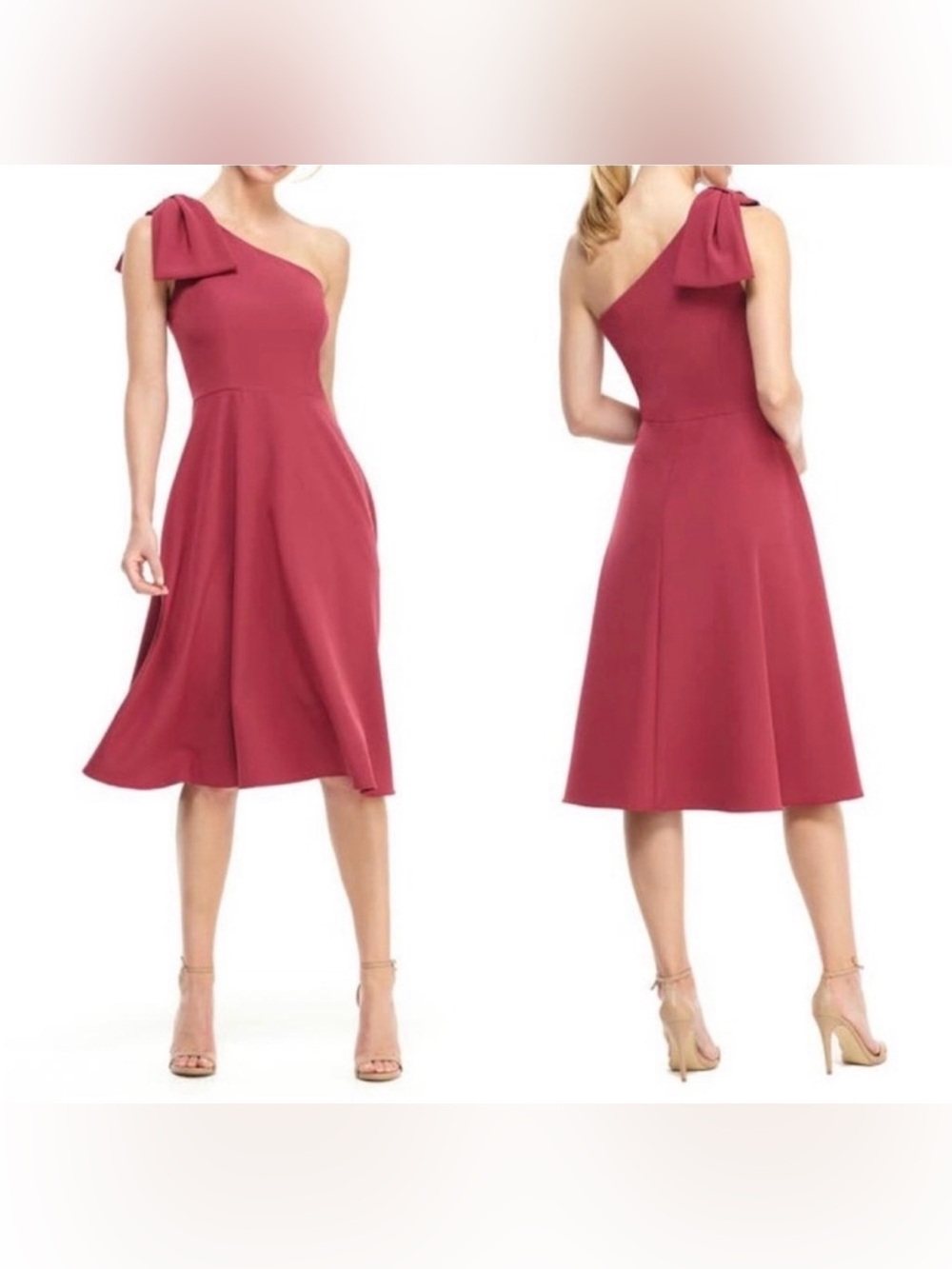 **Has Pockets** Gal Meets Glam Yvonne One-Shoulder Midi Dress in Rose